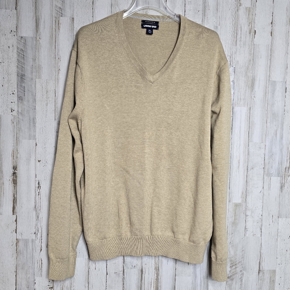 LANDS' END Men's XL Supima Cotton Sweater Soft Tan Beige